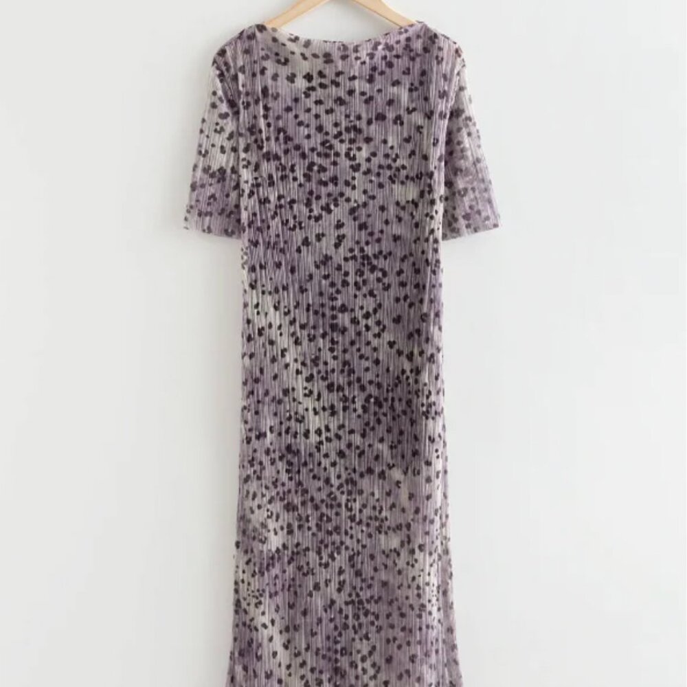 & Other Stories Lilac Midi Dress with Dark Floral Spots